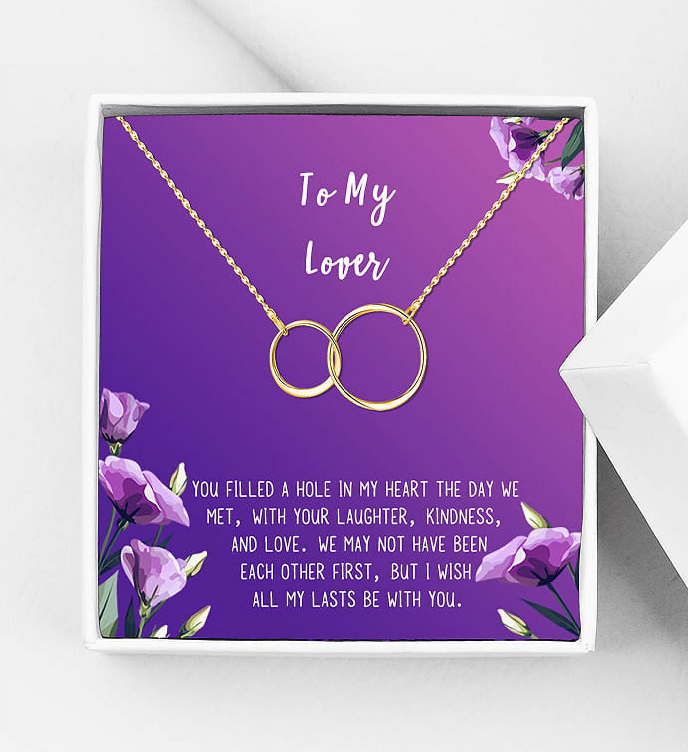 Anavia To My Lover Necklace Gift, Lover Birthday Gift, Mother's Day Gift, Proposal Gift, Card Gift for Girlfriend-[Gold Infinity Double Ring, Royal Purple Gift Card]