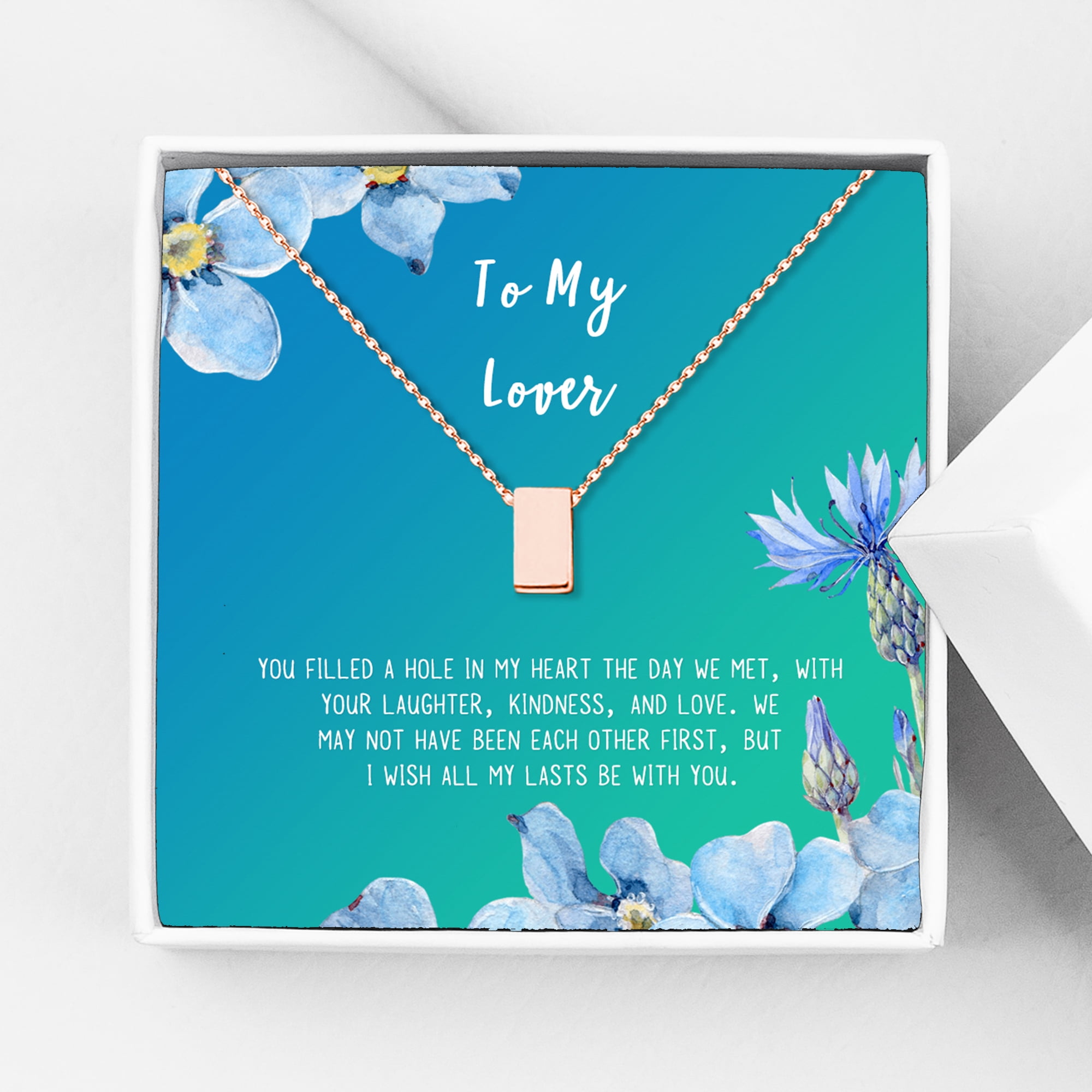Anavia To My Lover Necklace Gift, Lover Birthday Gift, Mother's Day Gift, Proposal Gift, Card Gift for Girlfriend-[Rose Gold Cube, Bright Blue Gift Card]