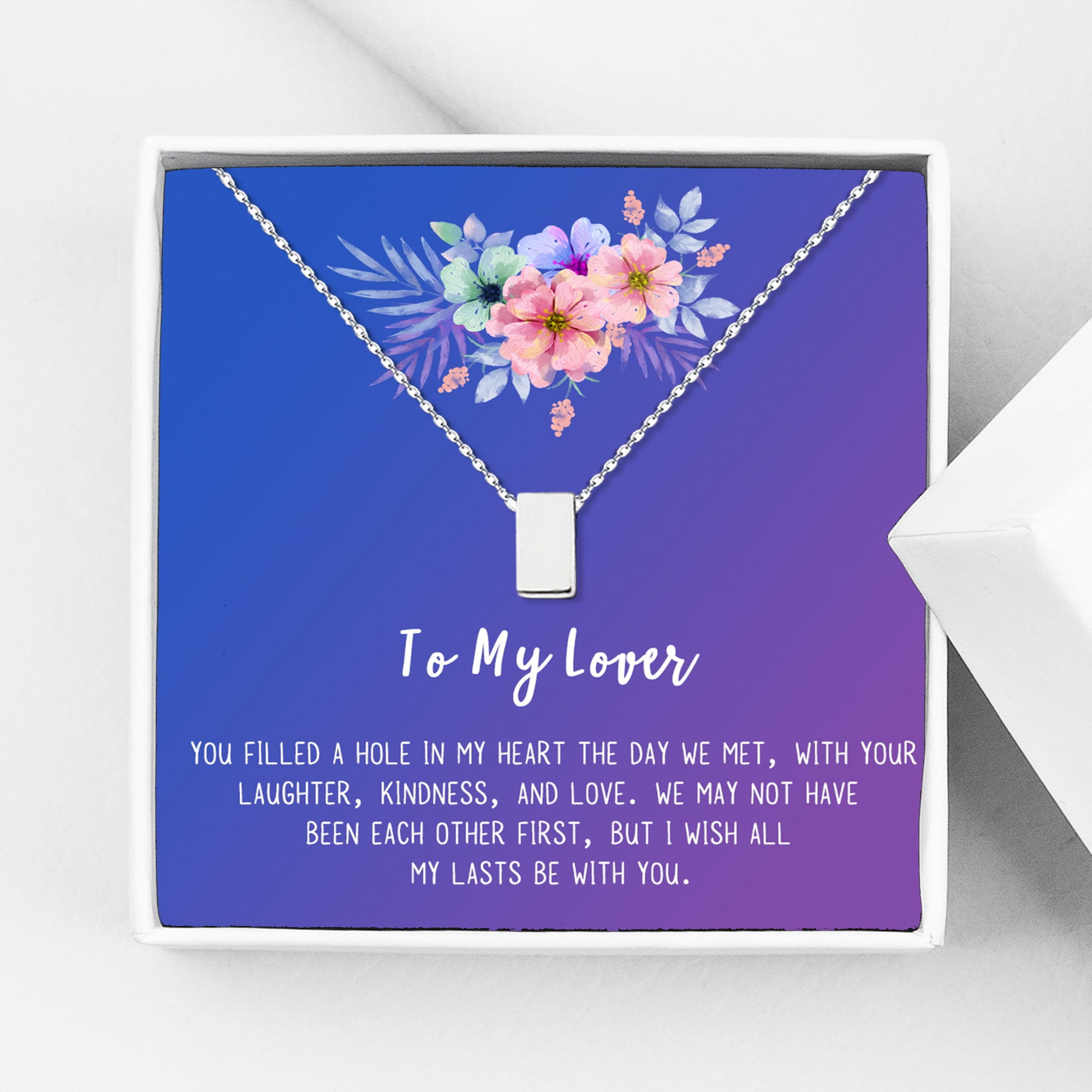 Anavia To My Lover Necklace Gift, Lover Birthday Gift, Mother's Day Gift, Proposal Gift, Card Gift for Girlfriend-[Silver Cube, Blue-Purple Gift Card]