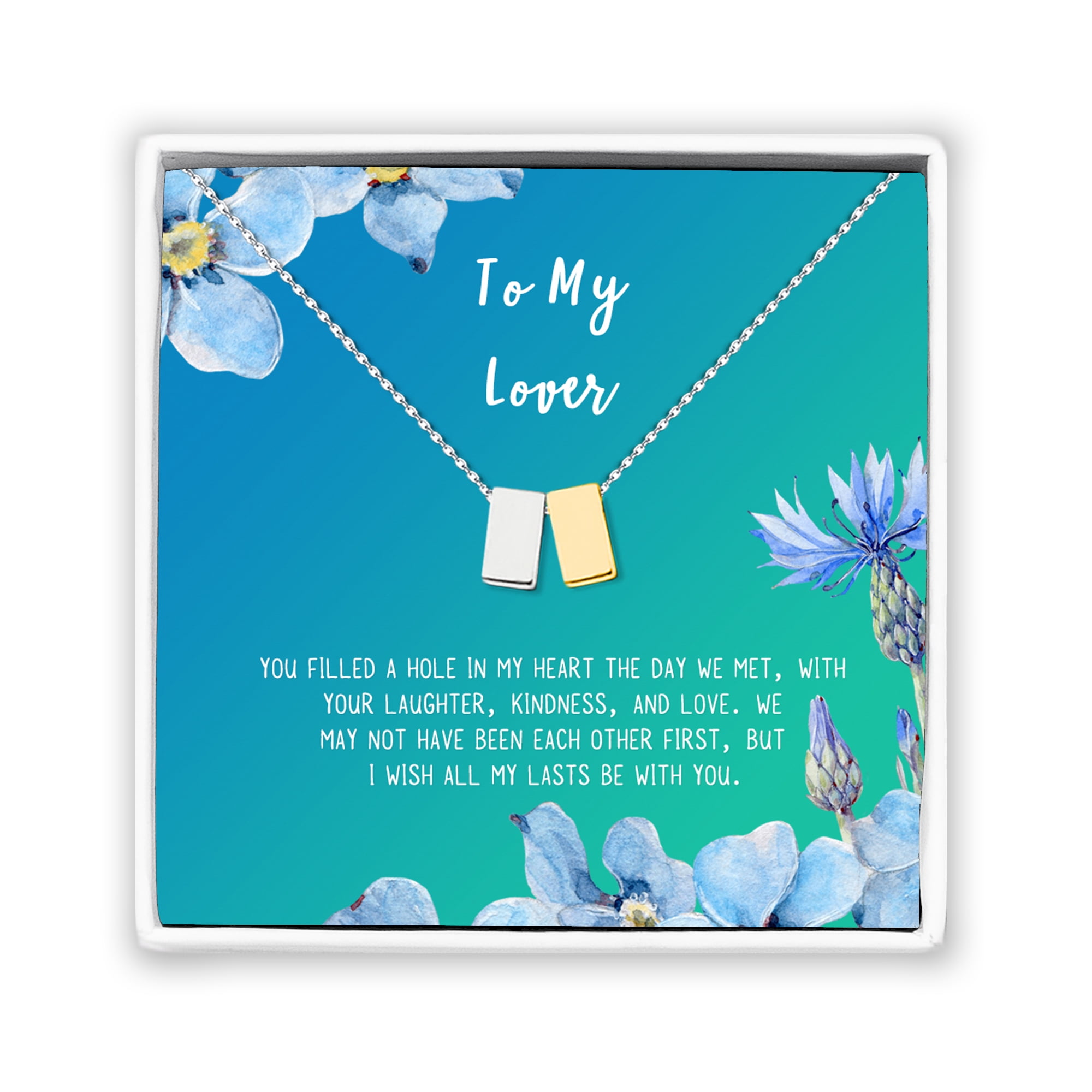 Anavia To My Lover Necklace Gift, Lover Birthday Gift, Mother's Day Gift, Proposal Gift, Card Gift for Girlfriend-[Silver and Gold Double Cube, Bright Blue Gift Card]
