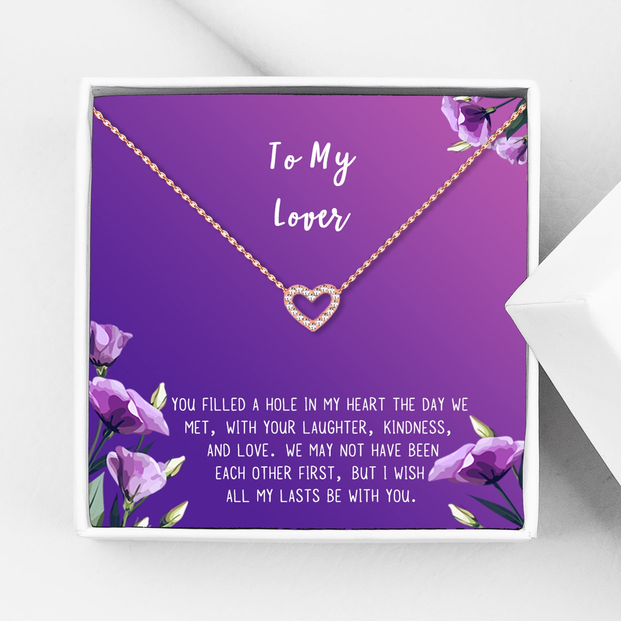 Anavia To My Lover Necklace Gift, Lover Birthday Gift, Valentines's Day Gift, Proposal Gift, Card Gift for Girlfriend-[Rose Gold Mini Crystal Heart, Royal Purple Gift Card]