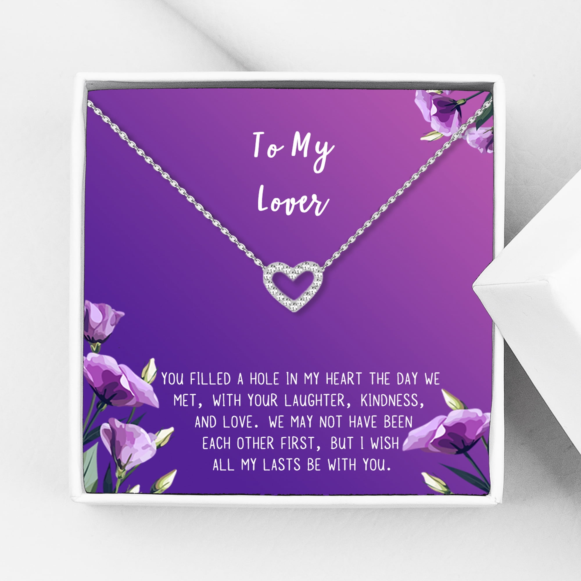 Anavia To My Lover Necklace Gift, Lover Birthday Gift, Valentines's Day Gift, Proposal Gift, Card Gift for Girlfriend-[Silver Mini Crystal Heart, Royal Purple Gift Card]