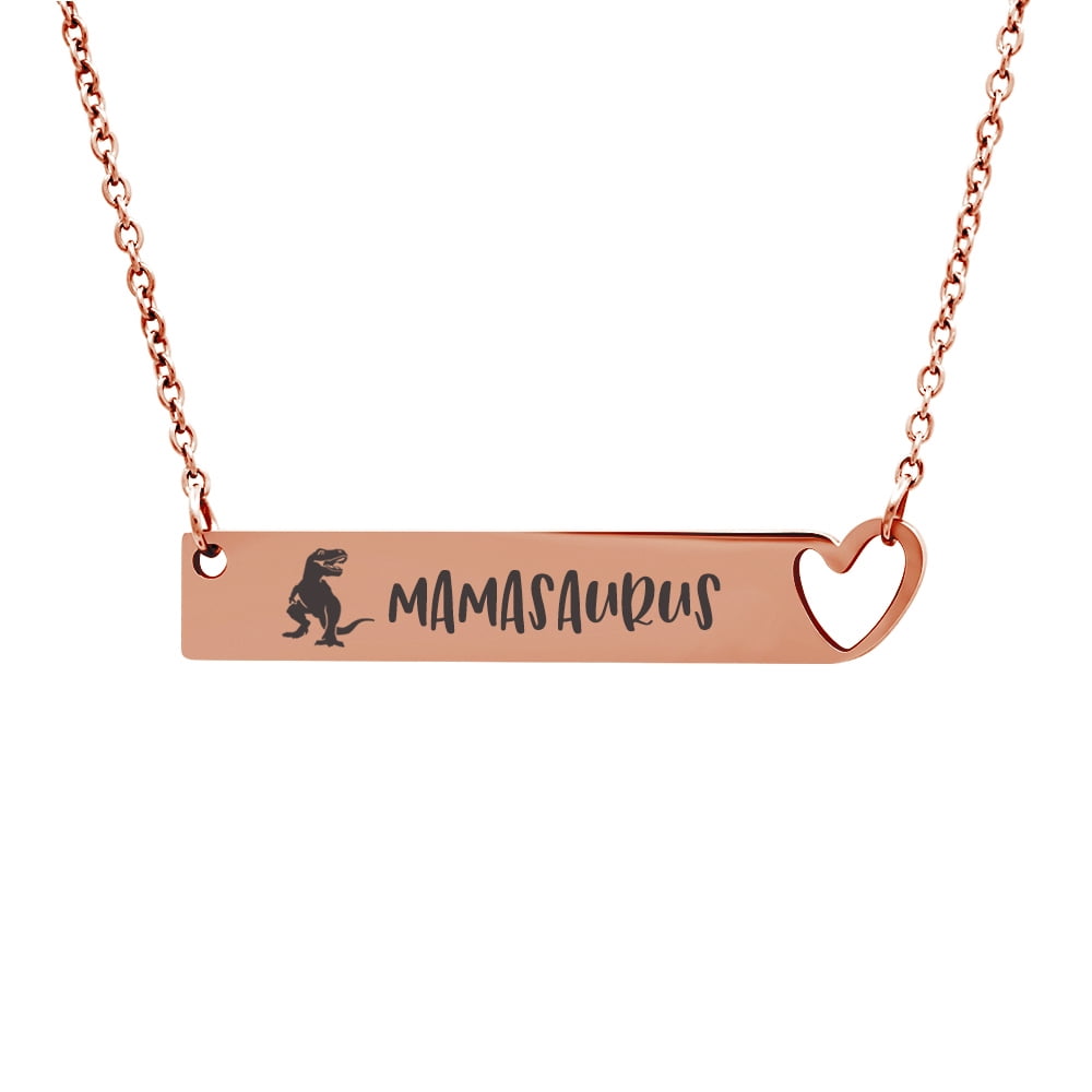 Anavia Mamasaurus High Polish Stainless Steel Fashion Necklace Jewelry Gift for Mom Grandma -[Rose Gold Heart Bar 18"]