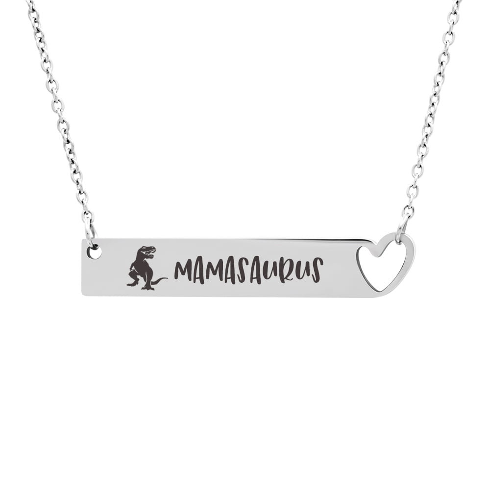 Anavia Mamasaurus High Polish Stainless Steel Fashion Necklace Jewelry Gift for Mom Grandma-[Silver Heart Bar 18"]