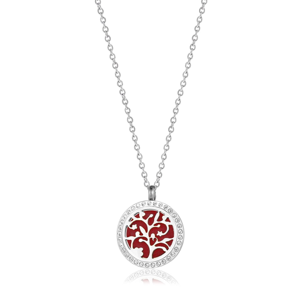 Anavia Medium Rhinestone Cherry Blossom Scent Necklace Aromatherapy Jewelry Essential Oil Diffuser Necklace with Gift Box