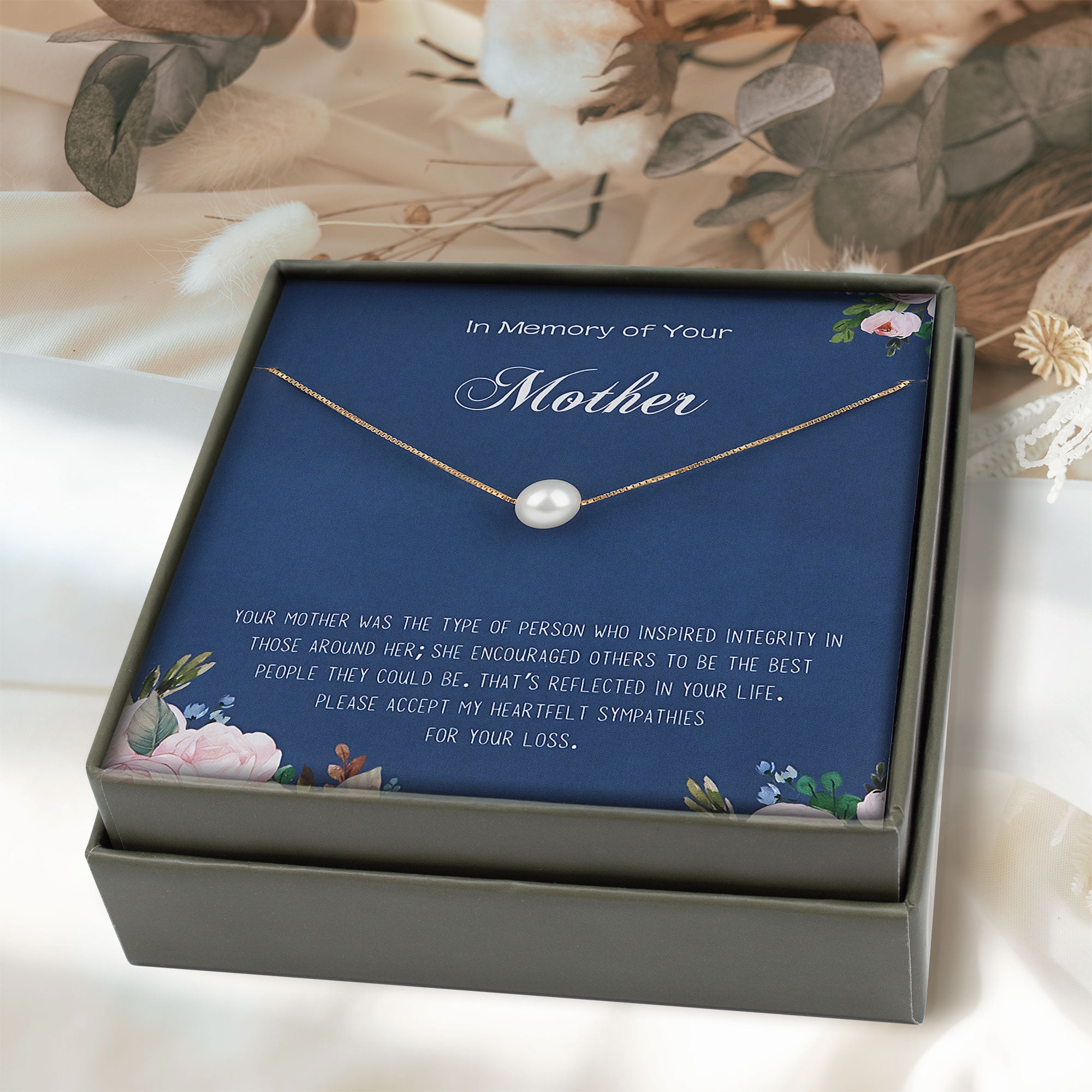 Anavia In Memory of Mom Sympathy Card Gift, Sorry for Your Loss of Mom Loss of Loved one Memorial Gift, Condolence Gift, Bereavement Gift-[White Pearl + Gold Chain]