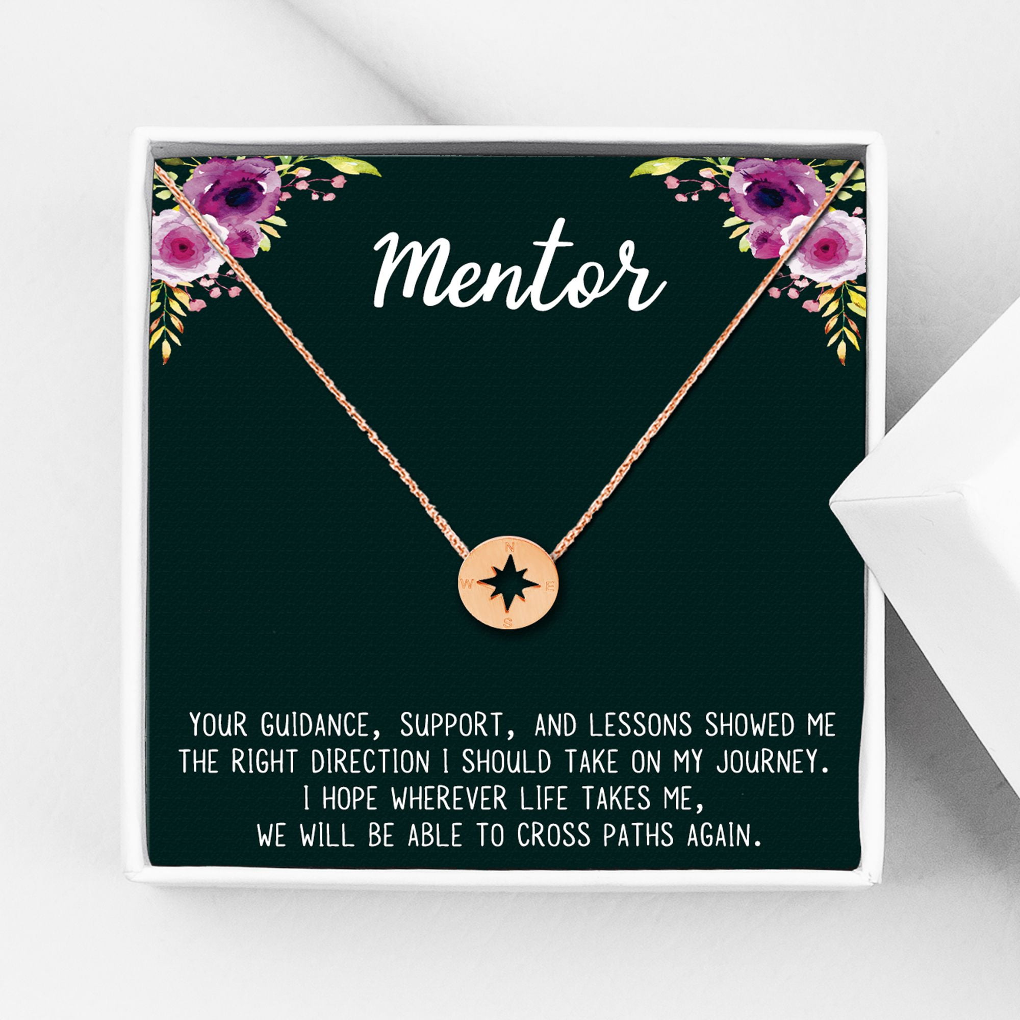 Anavia Mentor Compass Necklace, Compass Jewelry, Mentor Gift, Jewelry Gift, Gifts for Teachers, Gift for Boss, Birthday Gift, Christmas Gift for Her, Compass Necklace with Wish Card -[Rose Gold]