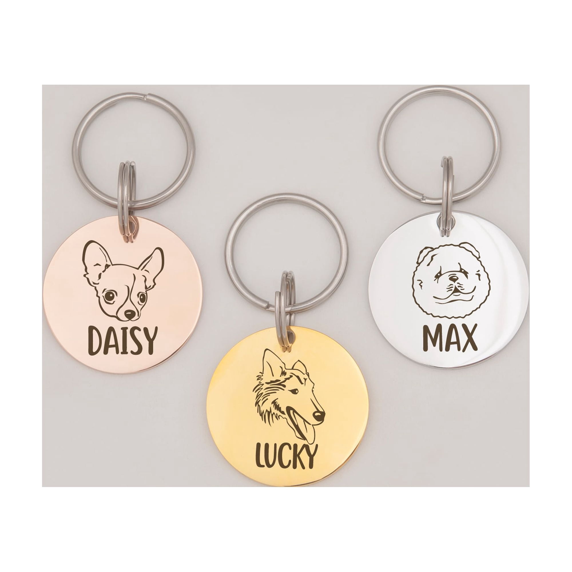 Anavia Metal & Stainless Round Funny Dog Face Birthday Holiday Christmas Engraved Dog ID Tag, Gold, S