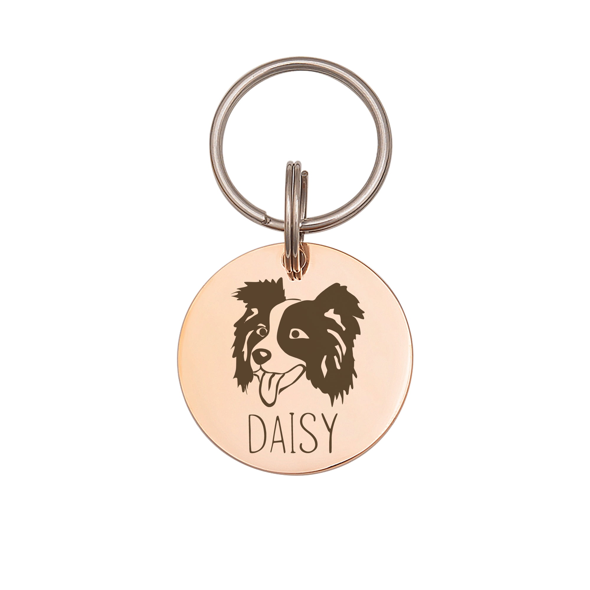 Anavia Metal & Stainless Round Funny Dog Face Birthday Holiday Christmas Engraved Dog ID Tag, Rose Gold, M