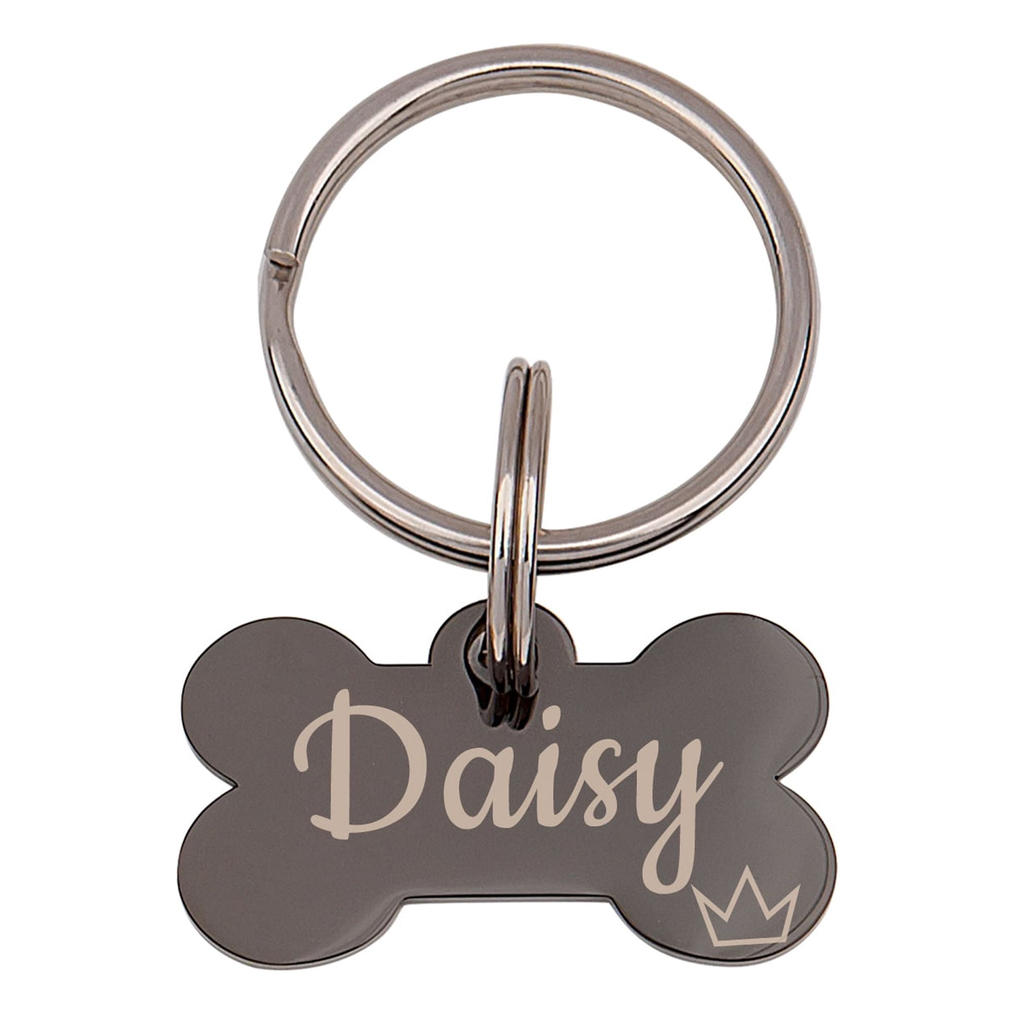 Anavia Metal & Stainless Steel Bone Name Tag with Funny Paw Icon Birthday Holiday Christmas Engraved Dog ID Tag, Black, S