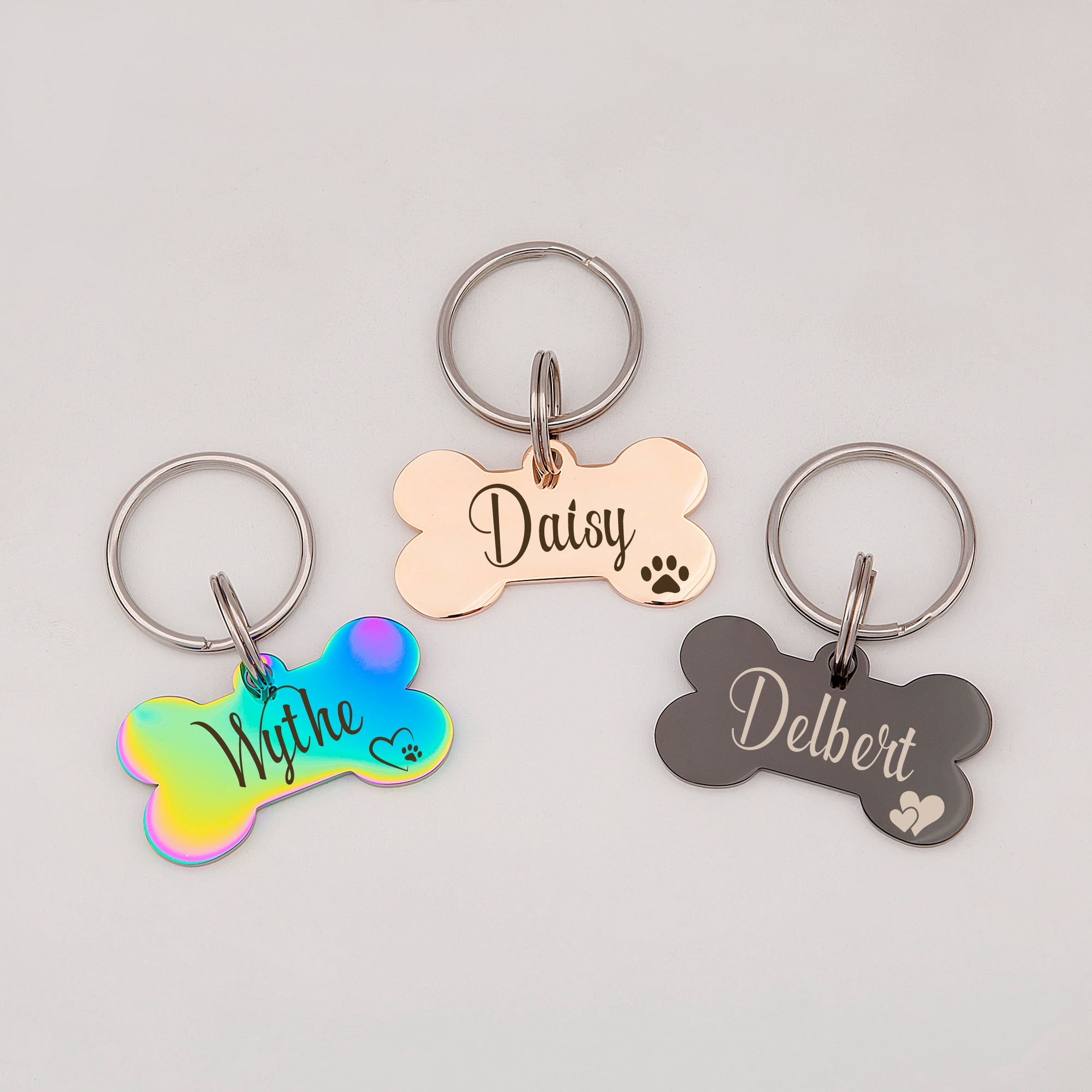 Anavia Metal & Stainless Steel Bone Name Tag with Funny Paw Icon Birthday Holiday Christmas Engraved Dog ID Tag, Gold, L