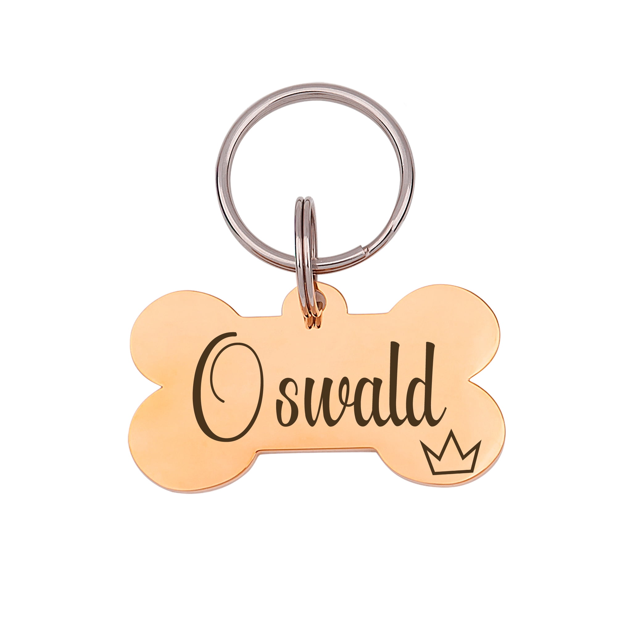 Anavia Metal & Stainless Steel Bone Name Tag with Funny Paw Icon Birthday Holiday Christmas Engraved Dog ID Tag, Rose Gold, L