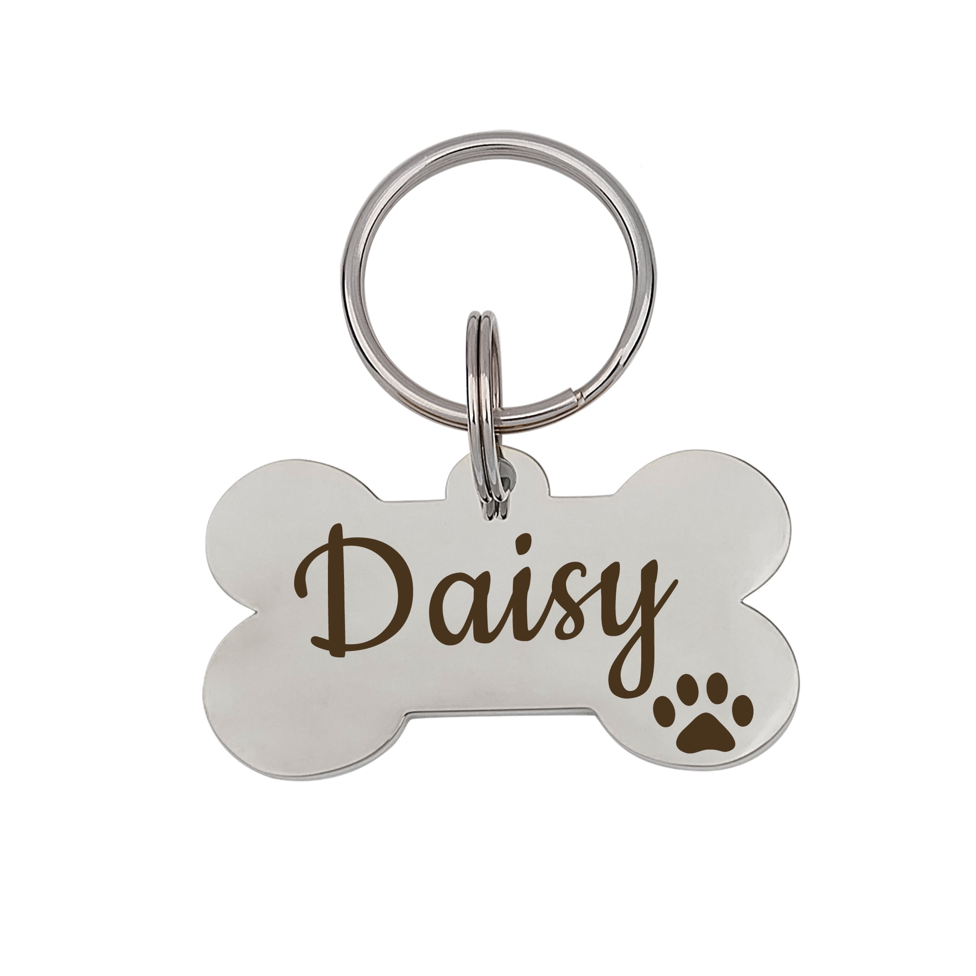 Anavia Metal & Stainless Steel Bone Name Tag with Funny Paw Icon Birthday Holiday Christmas Engraved Dog ID Tag, Silver, L