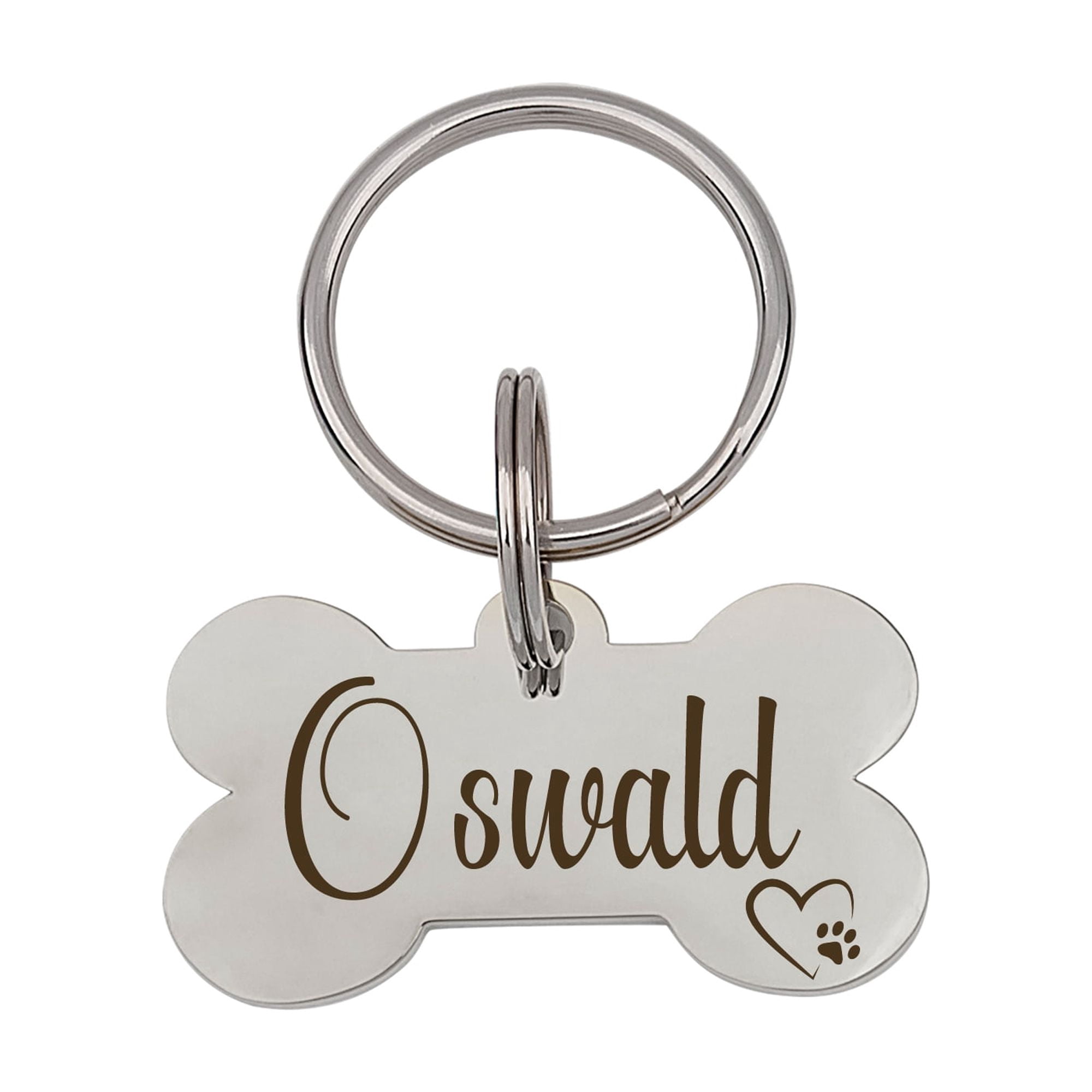 Anavia Metal & Stainless Steel Bone Name Tag with Funny Paw Icon Birthday Holiday Christmas Engraved Dog ID Tag, Silver, M