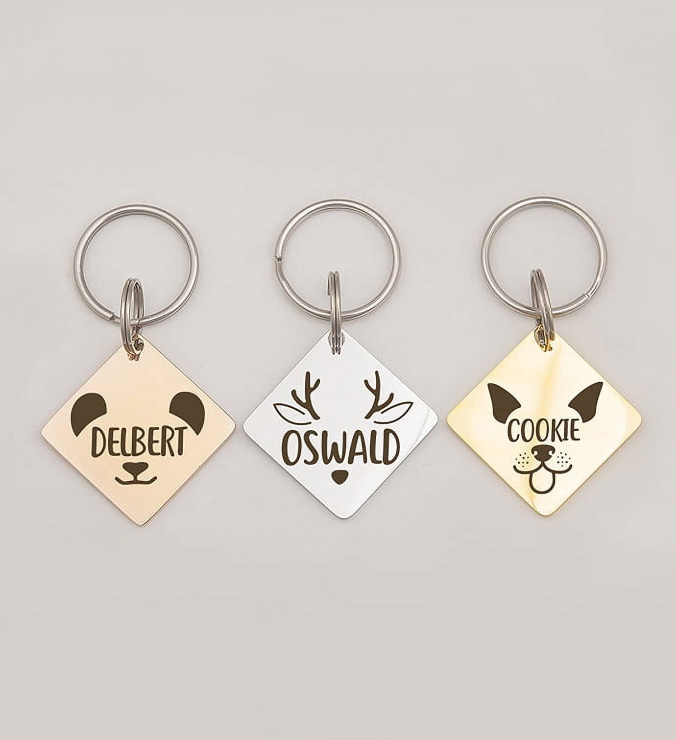 Anavia Metal Stainless Steel Diamond Name - Animal Face Birthday Holiday Christmas Engraved Dog Cat ID Tag, Gold