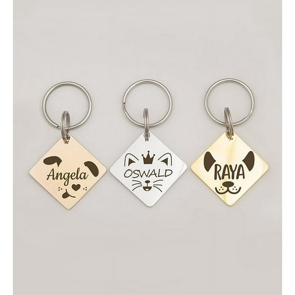 Anavia Metal Stainless Steel Diamond Name - Animal Face Birthday Holiday Christmas Engraved Dog Cat ID Tag, Rose Gold
