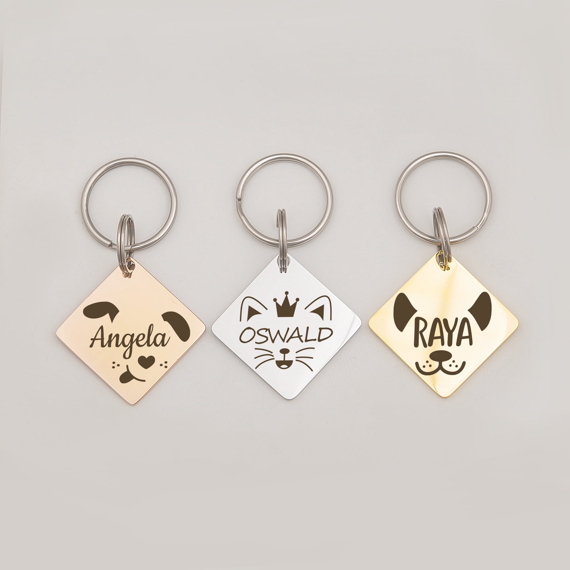 Anavia Metal Stainless Steel Diamond Name - Animal Face Birthday Holiday Christmas Engraved Dog Cat ID Tag, Silver