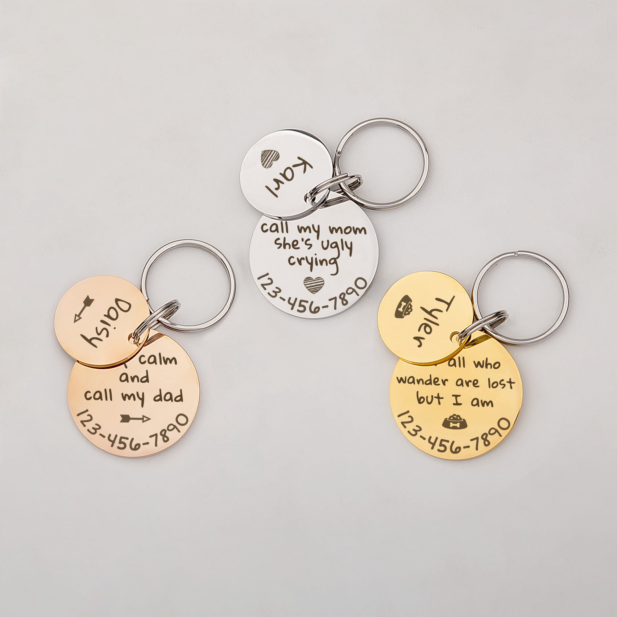Anavia Metal & Stainless Steel Double Disc Name - Icon Birthday Holiday Christmas Engraved Dog ID Tag, Gold, L/S