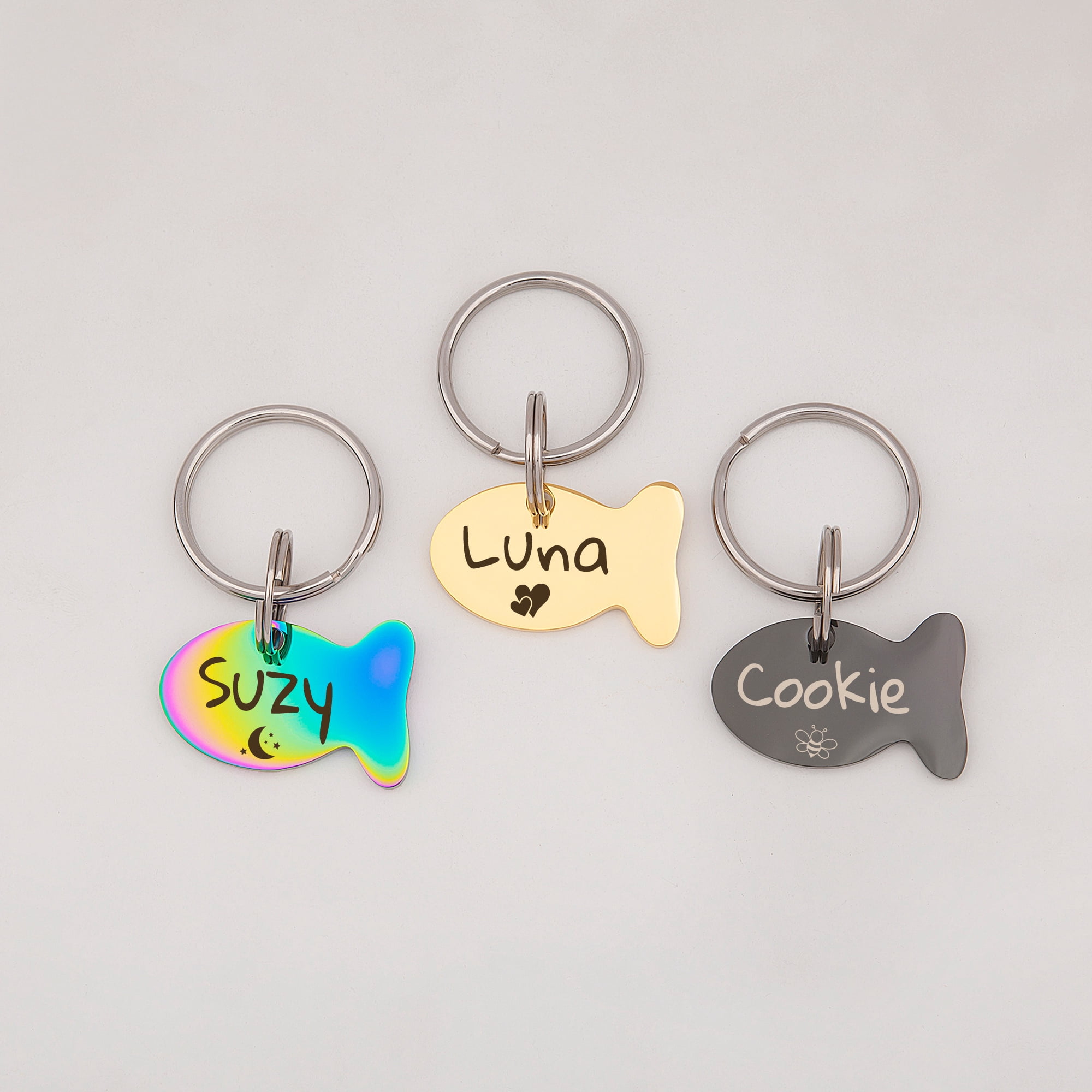 Anavia Metal & Stainless Steel Fish Name - Icon Birthday Holiday Christmas Engraved Dog & Cat ID Tag, Silver, S