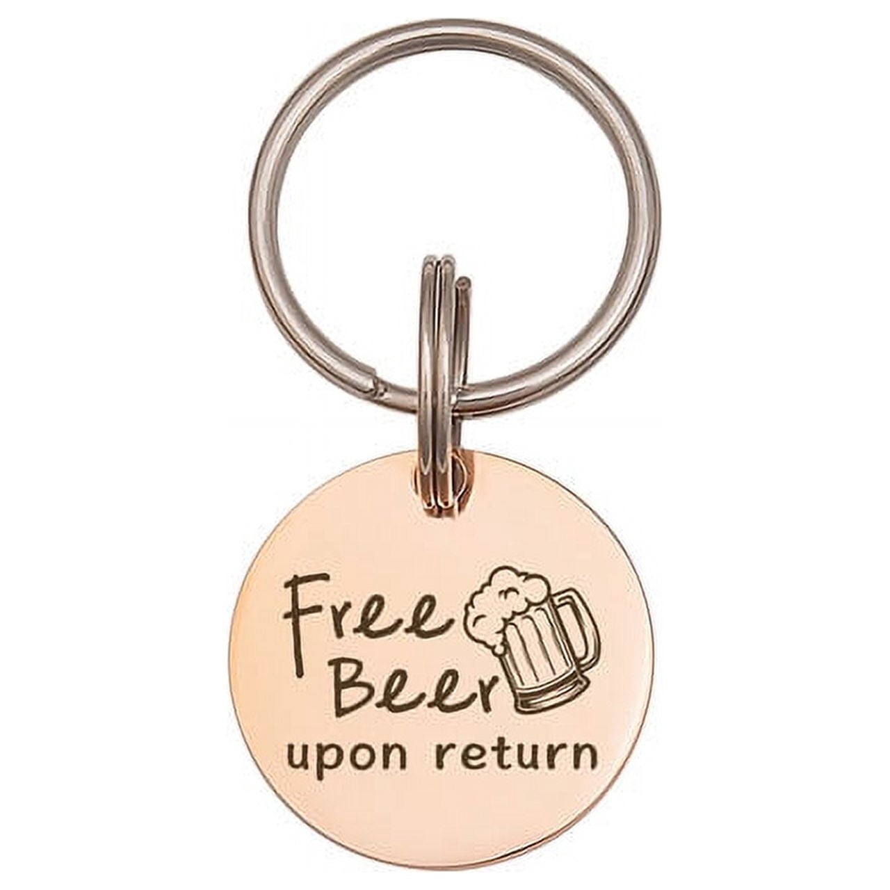 Anavia Metal Stainless Steel Round Free Beer Birthday Holiday Christmas Engraved Dog Cat ID Tag, Rose Gold