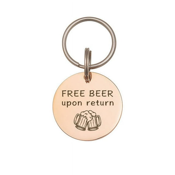 Anavia Metal Stainless Steel Round Free Beer Birthday Holiday Christmas Engraved Dog Cat ID Tag, Rose Gold