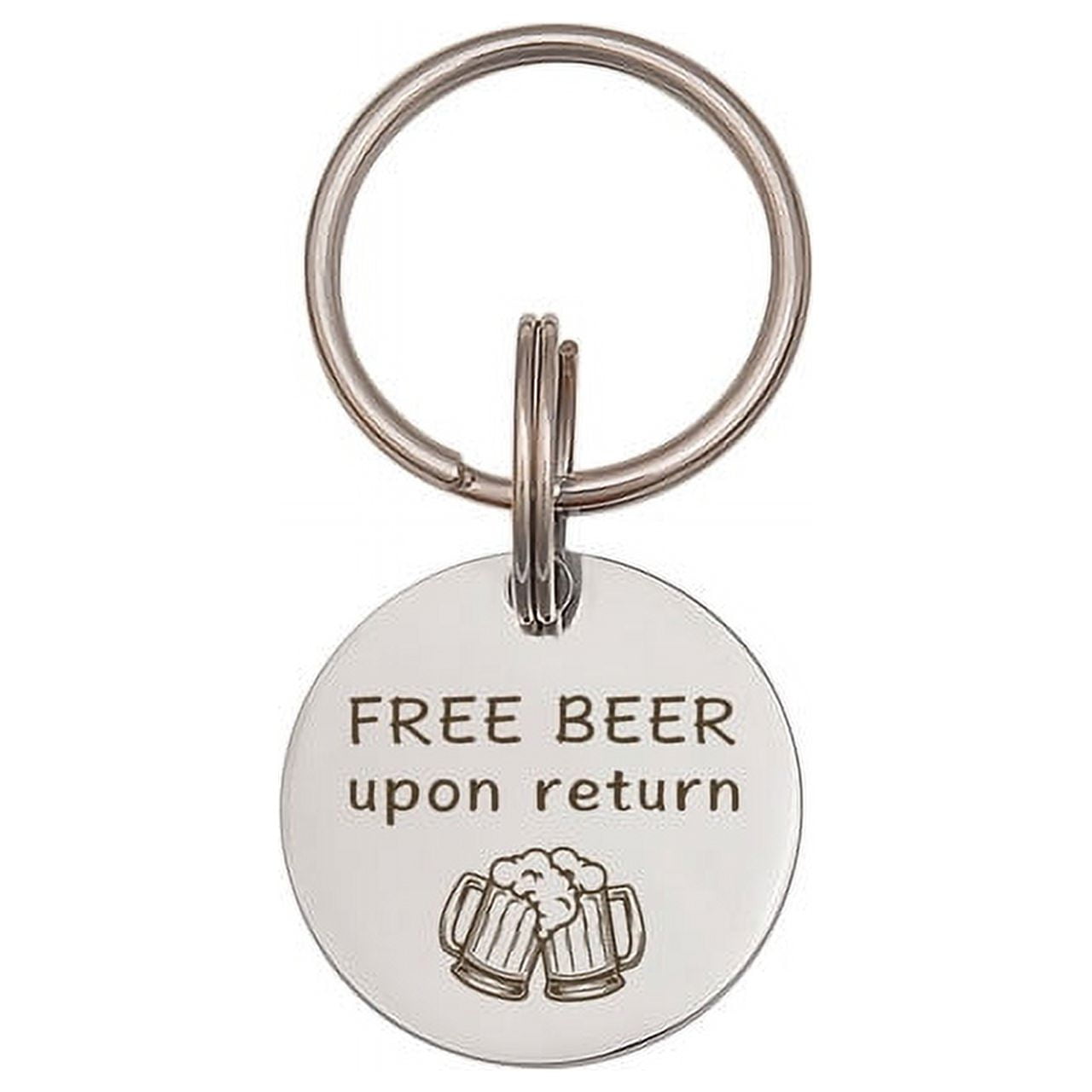 Anavia Metal Stainless Steel Round Free Beer Birthday Holiday Christmas Engraved Dog Cat ID Tag, Silver