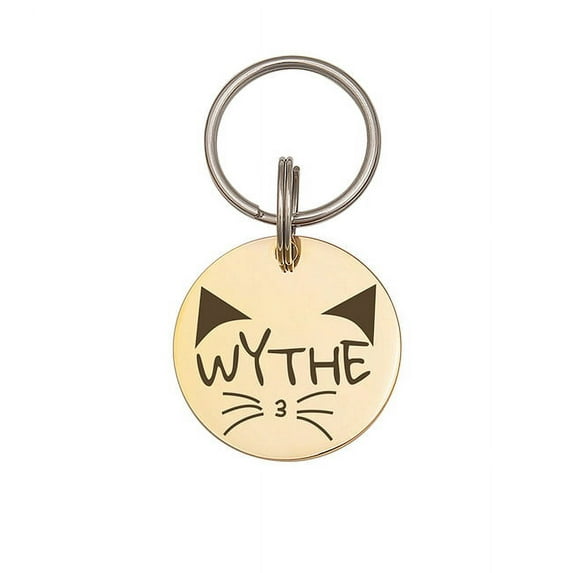 Anavia Metal Stainless Steel Round Name - Animal Face Birthday Holiday Christmas Engraved Dog Cat ID Tag, Gold