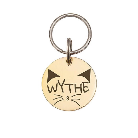 Anavia Metal Stainless Steel Round Name - Animal Face Birthday Holiday Christmas Engraved Dog Cat ID Tag, Gold