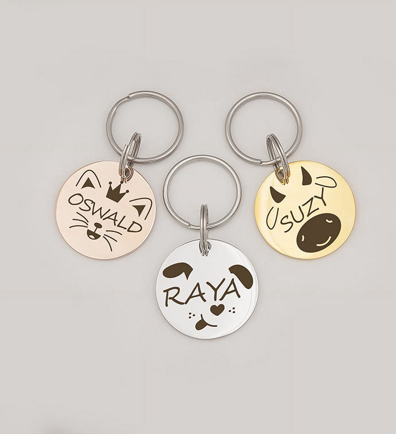 Anavia Metal Stainless Steel Round Name - Animal Face Birthday Holiday Christmas Engraved Dog Cat ID Tag, Silver