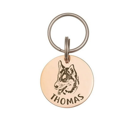 Anavia Metal Stainless Steel Round Name - Dog Cat Picture Birthday Holiday Christmas Engraved Dog Cat ID Tag, Rose Gold