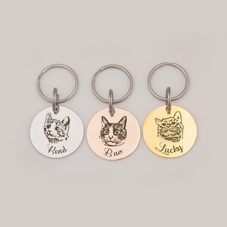 Anavia Metal Stainless Steel Round Name - Dog Picture Birthday Holiday Christmas Engraved Dog Cat ID Tag, Silver