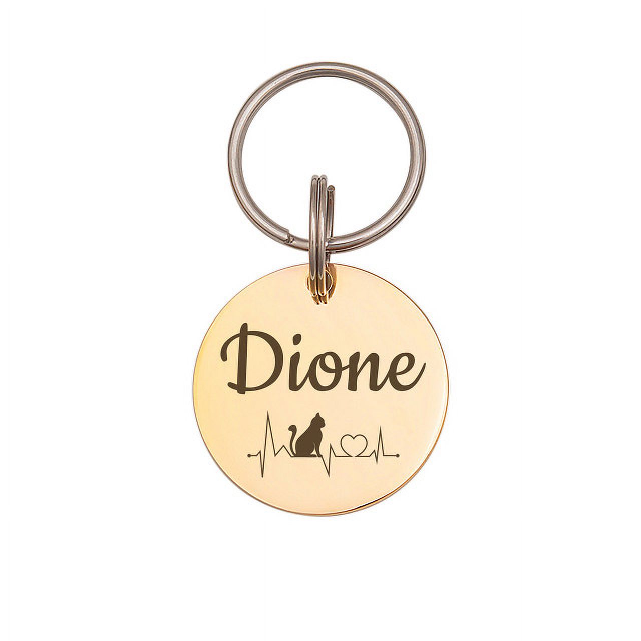 Anavia Metal Stainless Steel Round Name - EKG Birthday Holiday Christmas Engraved Dog Cat ID Tag, Gold