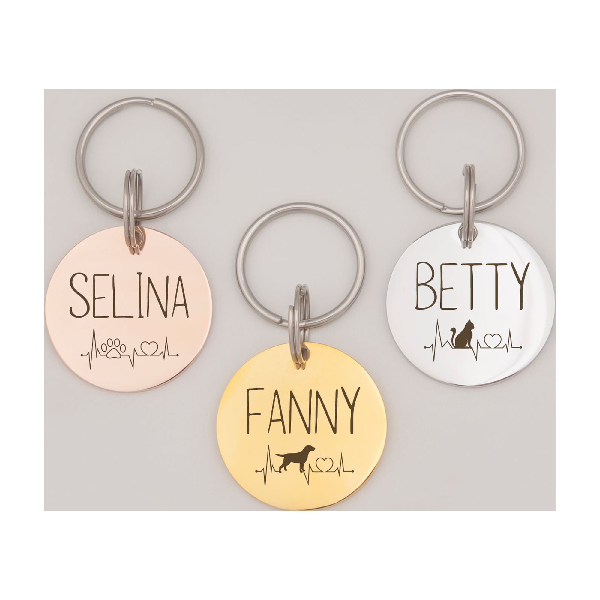 Anavia Metal Stainless Steel Round Name - EKG Birthday Holiday Christmas Engraved Dog Cat ID Tag, Silver
