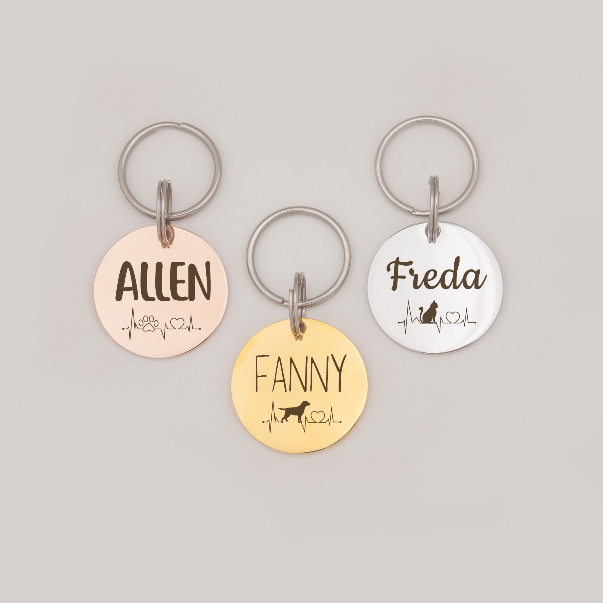Anavia Metal Stainless Steel Round Name - EKG Birthday Holiday Christmas Engraved Dog Cat ID Tag, Silver