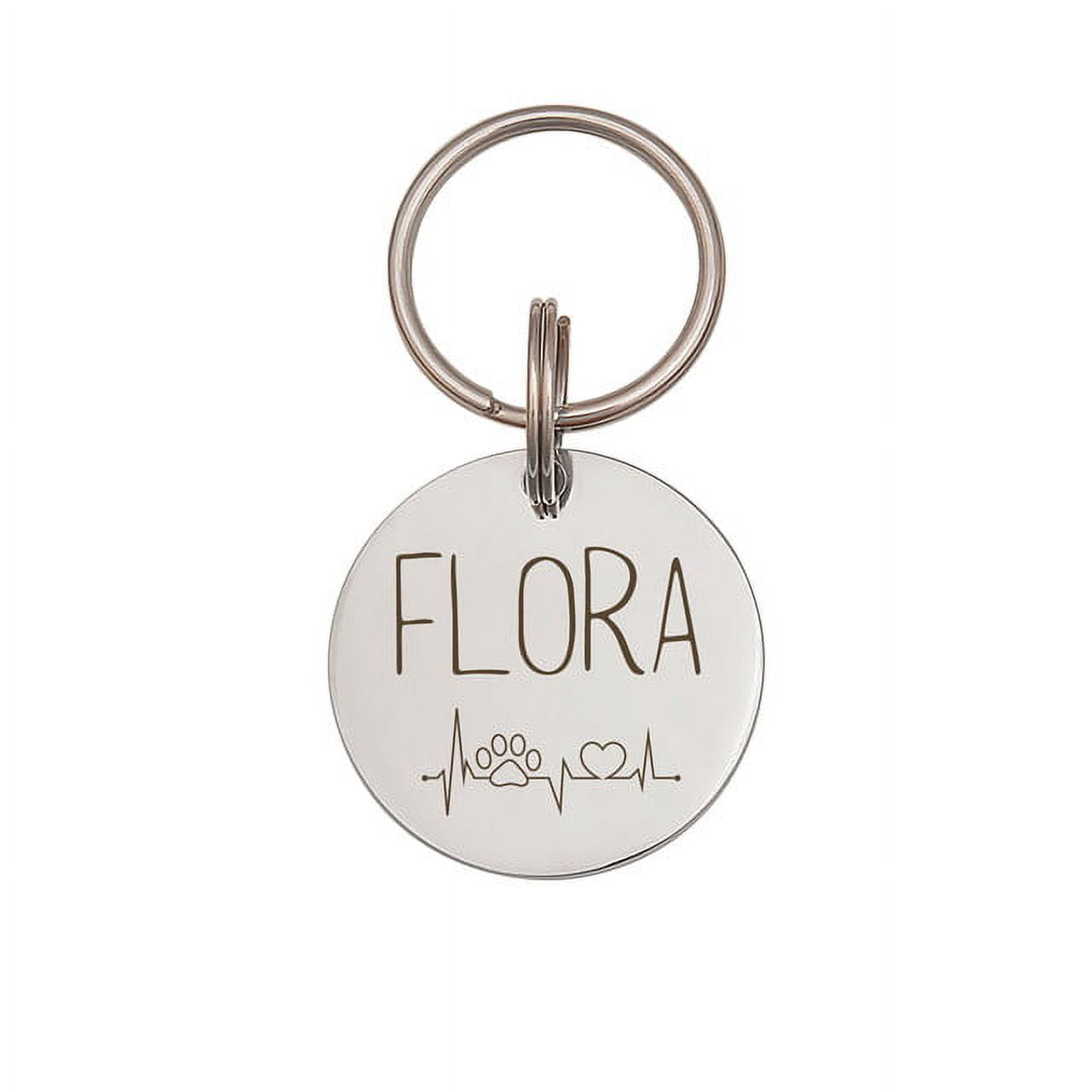 Anavia Metal Stainless Steel Round Name - EKG Birthday Holiday Christmas Engraved Dog Cat ID Tag, Silver