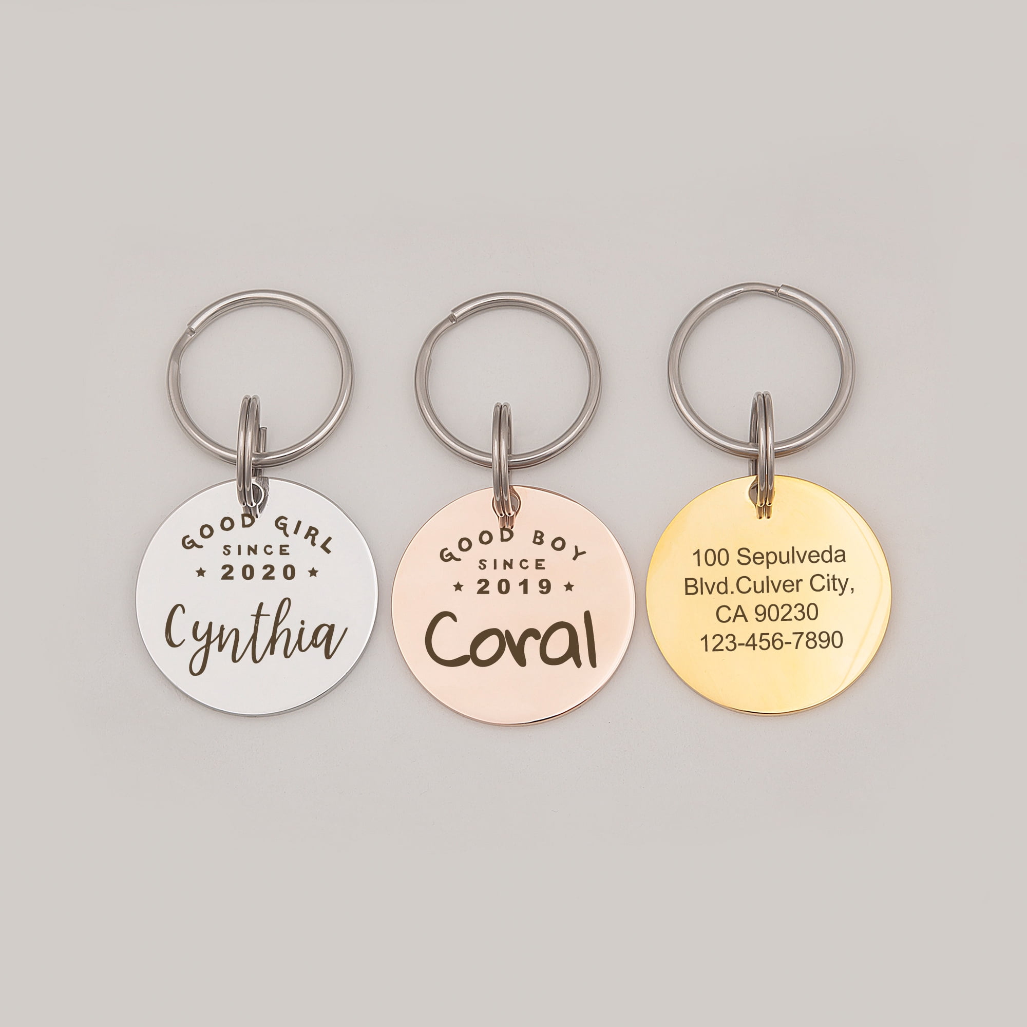 Anavia Metal Stainless Steel Round Name - Good Boy Girl - Birth Year Birthday Holiday Christmas Engraved Dog Cat ID Tag, Gold