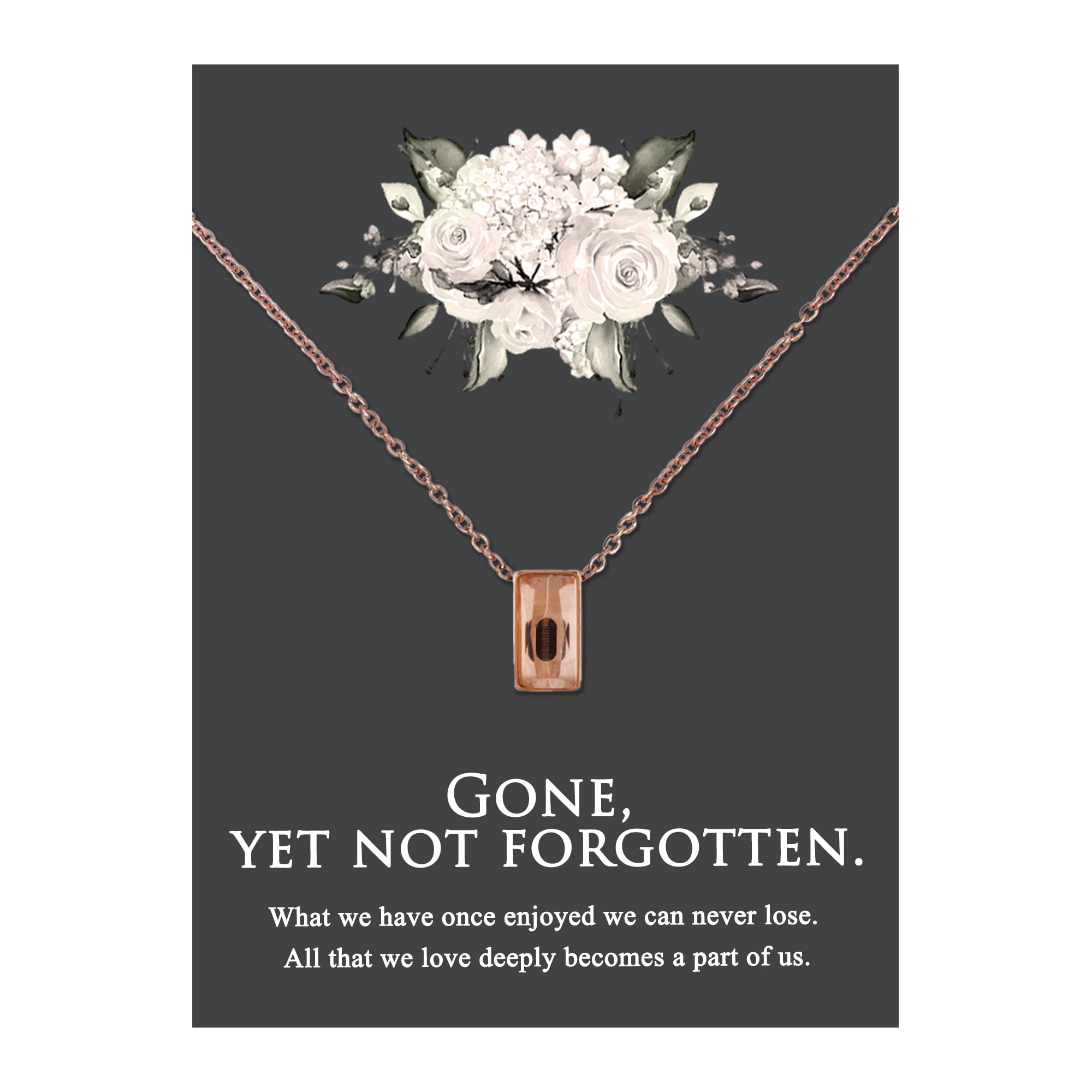 Anavia Mini Cube Cremation Jewelry Stainless Steel Keepsake Memorial Urn Necklace for Human with"Gone, yet not forgotten" Comfort Card-[Rose Gold]