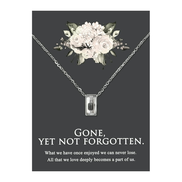 Anavia Mini Cube Cremation Jewelry Stainless Steel Keepsake Memorial Urn Necklace for Human with"Gone, yet not forgotten" Comfort Card-[Silver]