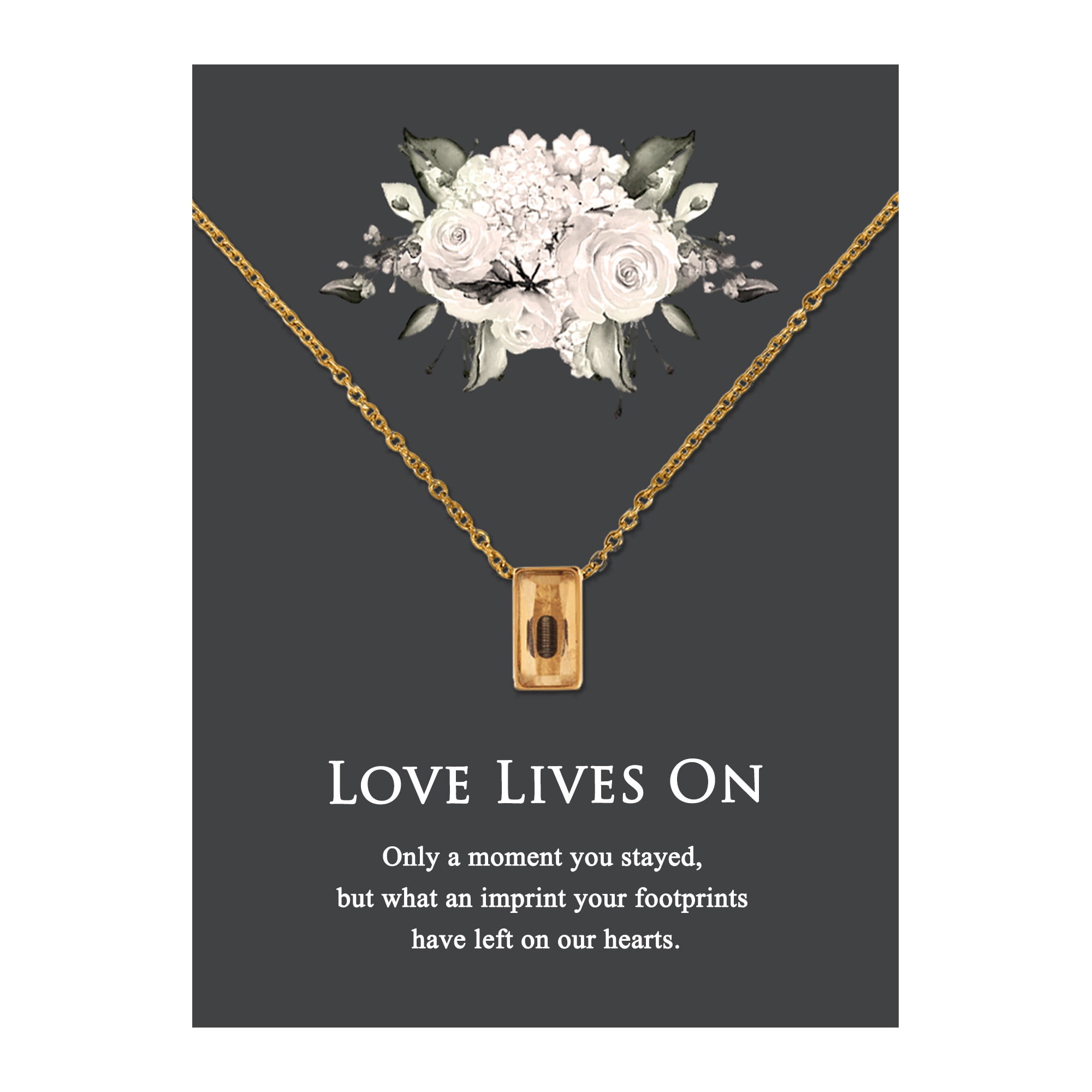 Anavia Mini Cube Cremation Jewelry Stainless Steel Keepsake Memorial Urn Necklace for Human with"Love Lives On" Comfort Card-[Gold]
