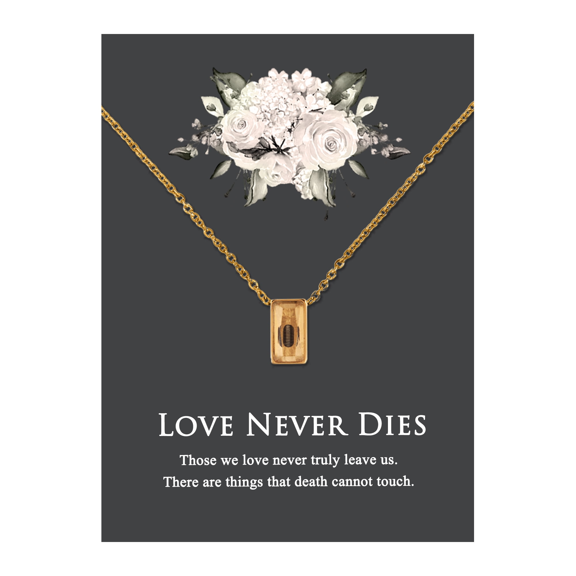 Anavia Mini Cube Cremation Jewelry Stainless Steel Keepsake Memorial Urn Necklace for Human with"Love Never Dies" Comfort Card-[Gold]