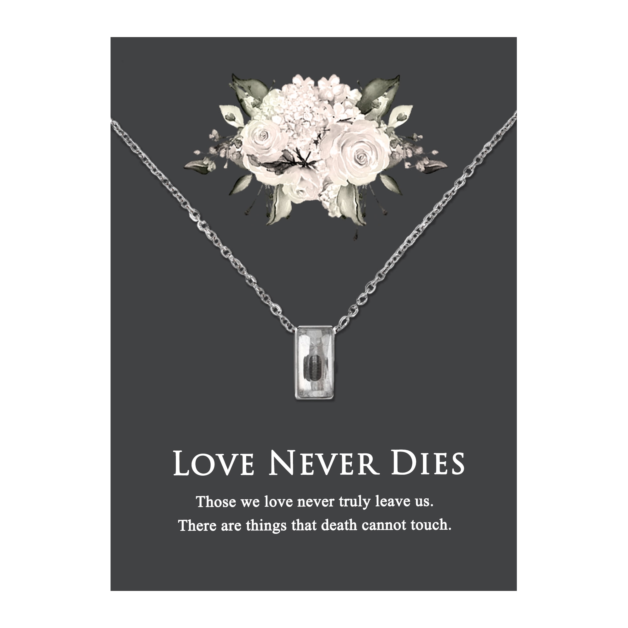 Anavia Mini Cube Cremation Jewelry Stainless Steel Keepsake Memorial Urn Necklace for Human with"Love Never Dies" Comfort Card-[Silver]