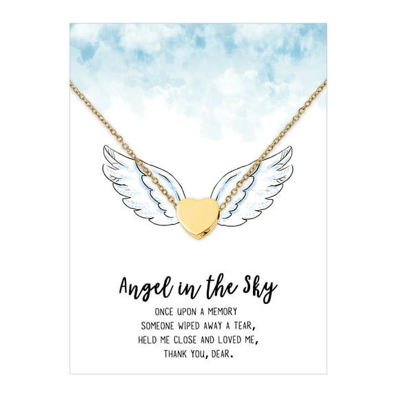 Anavia Mini Heart Cremation Jewelry Stainless Steel Keepsake Memorial Urn Necklace for Human with"Angel in the Sky" Comfort Card-[Gold]