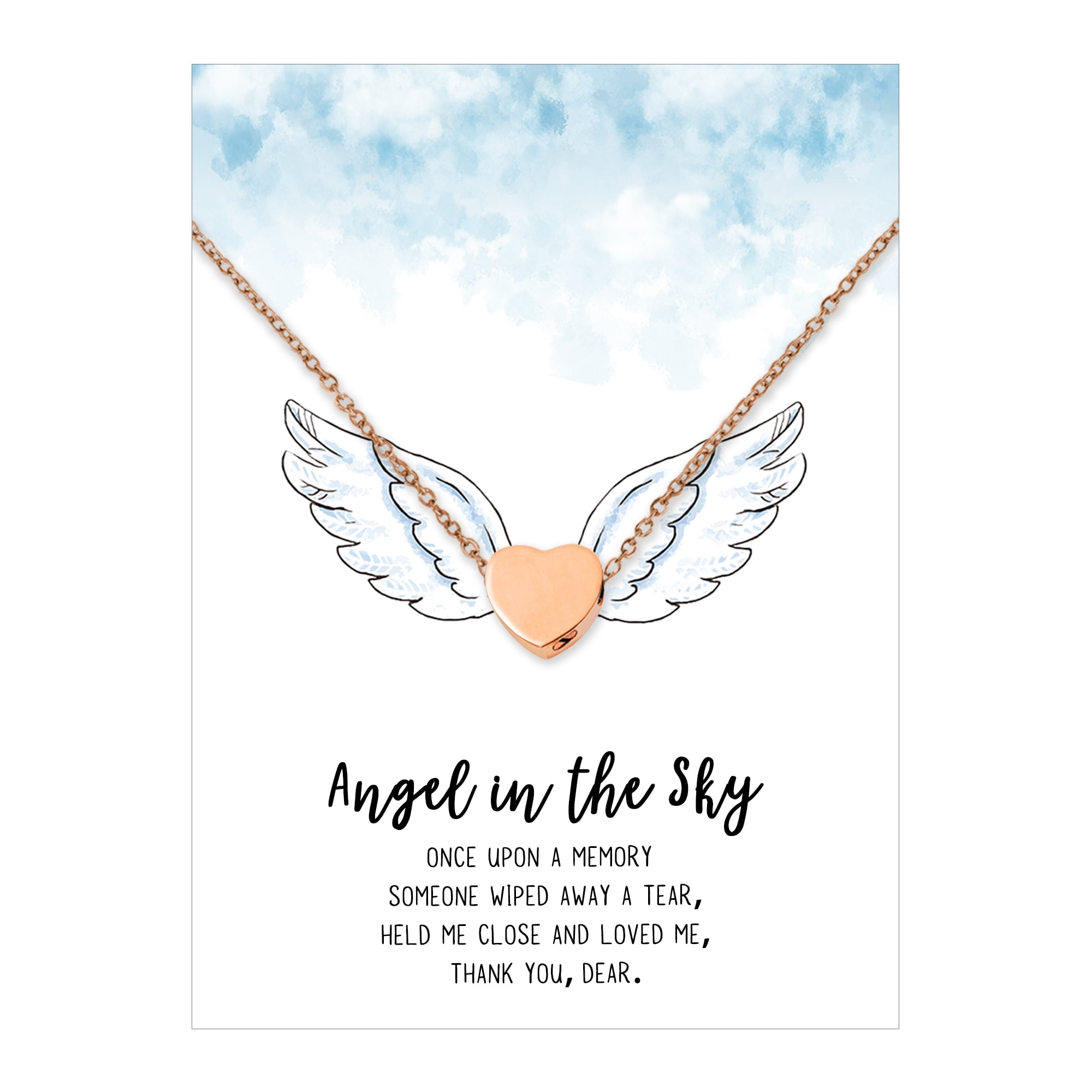 Anavia Mini Heart Cremation Jewelry Stainless Steel Keepsake Memorial Urn Necklace for Human with"Angel in the Sky" Comfort Card-[Rose Gold]