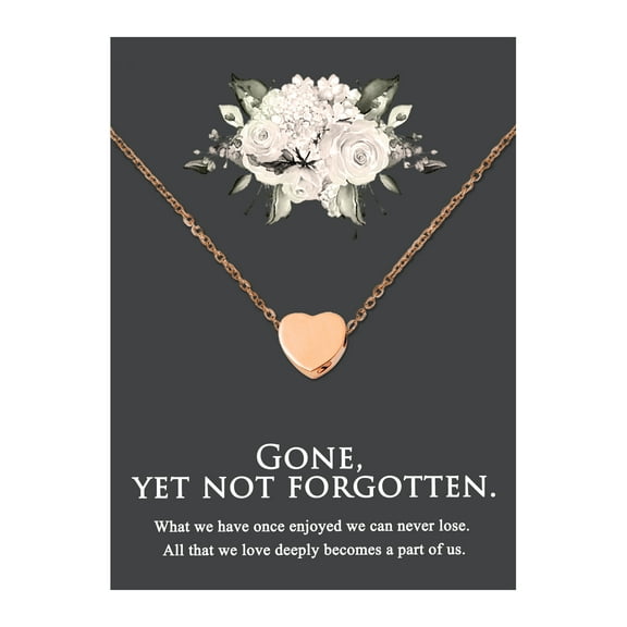 Anavia Mini Heart Cremation Jewelry Stainless Steel Keepsake Memorial Urn Necklace for Human with"Gone, yet not forgotten" Comfort Card-[Rose Gold]