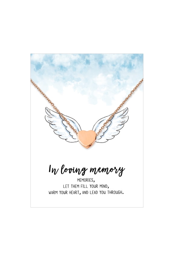 Mini Heart Cremation Jewelry Stainless Steel Keepsake Memorial Urn Necklace for Human with"In loving memory" Comfort Card-[Rose Gold]