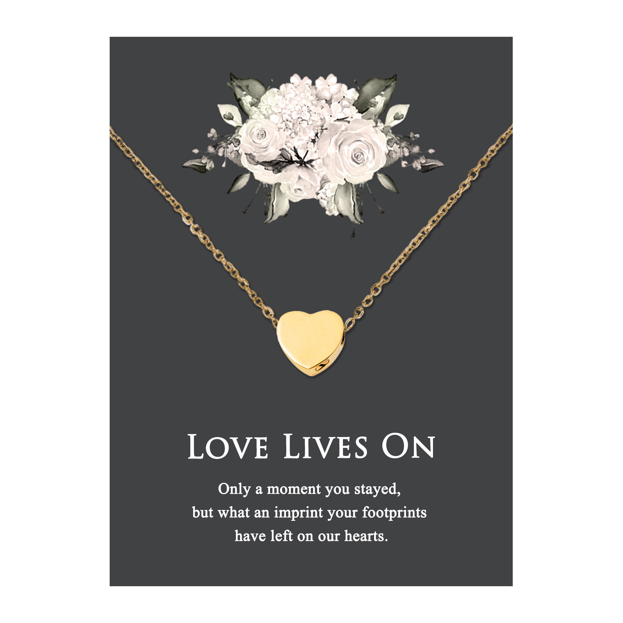 Anavia Mini Heart Cremation Jewelry Stainless Steel Keepsake Memorial Urn Necklace for Human with"Love Lives On" Comfort Card-[Gold]