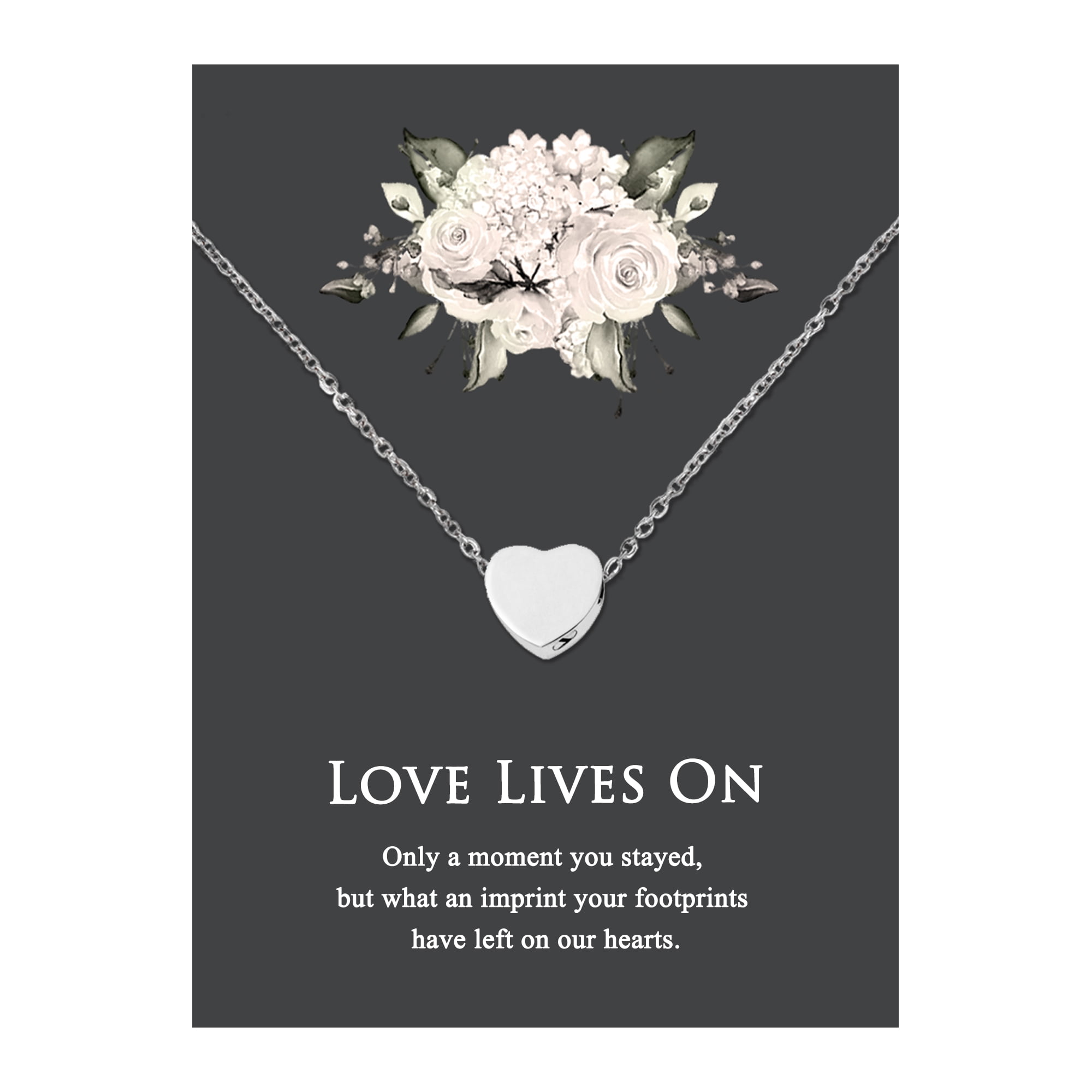 Anavia Mini Heart Cremation Jewelry Stainless Steel Keepsake Memorial Urn Necklace for Human with"Love Lives On" Comfort Card-[Silver]
