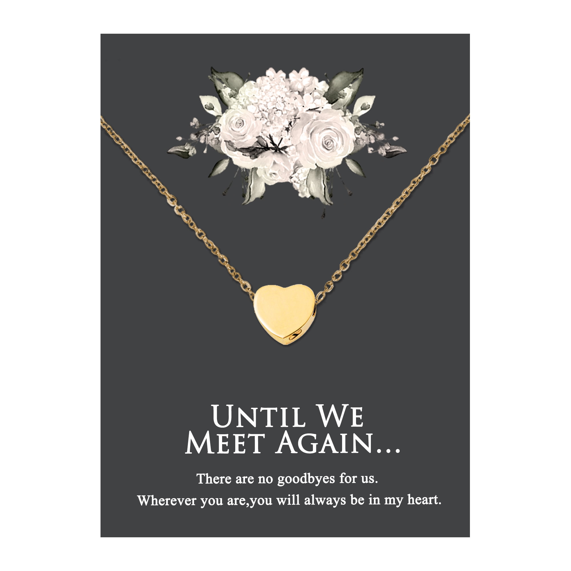 Anavia Mini Heart Cremation Jewelry Stainless Steel Keepsake Memorial Urn Necklace for Human with"Until We Meet Again" Comfort Card-[Gold]
