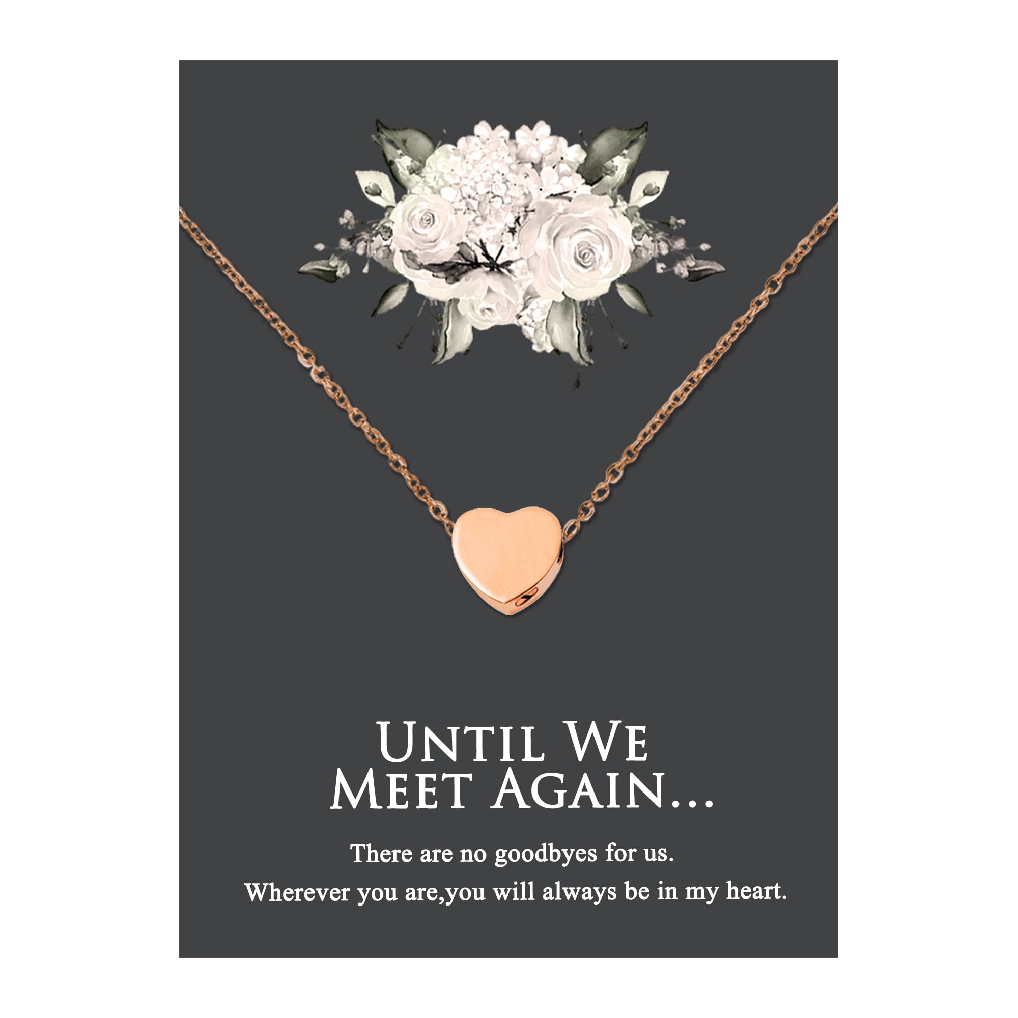 Anavia Mini Heart Cremation Jewelry Stainless Steel Keepsake Memorial Urn Necklace for Human with"Until We Meet Again" Comfort Card-[Rose Gold]