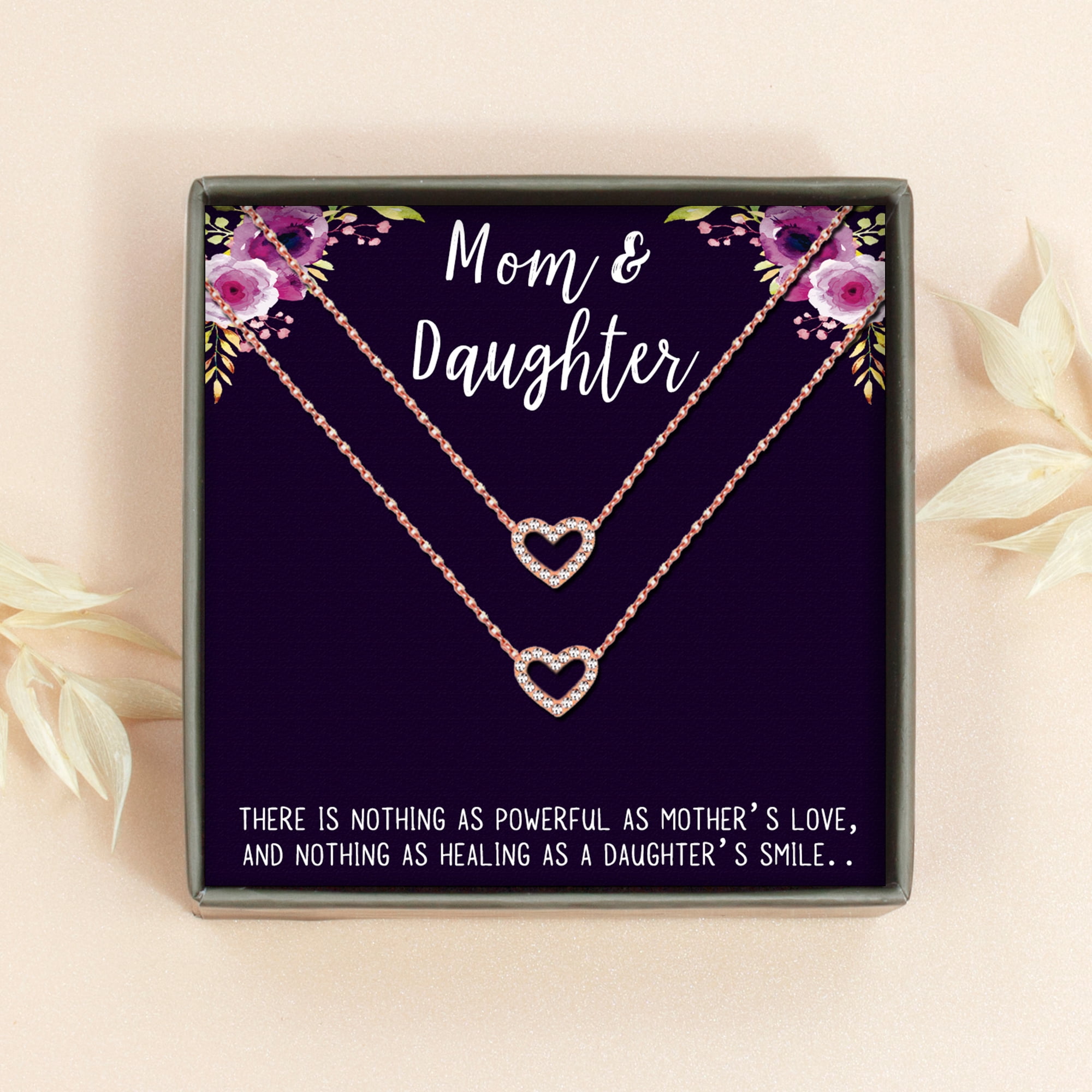 Anavia Mom and Daughter Gift Set, Mother Daughter Necklace, Jewelry Gift, Gift for Daughter, Birthday Gift, Christmas Gift for Her, Two Heart Necklaces with Wish Card -[Rose Gold Charms]